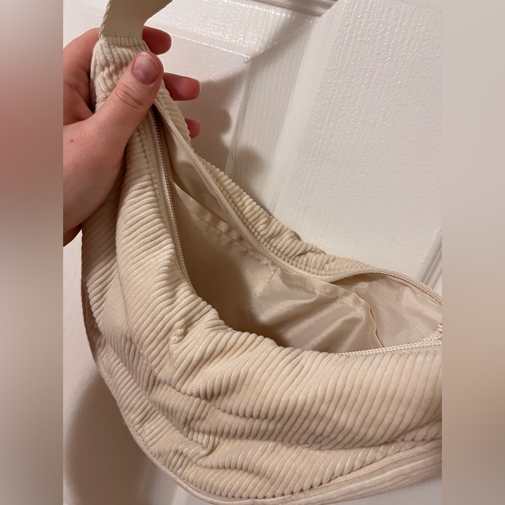 Cream Ribbed Corduroy Crossbody Bag